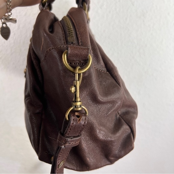 Brown Leather Crossbody/handheld bag with gold studs. Perfect size! 7-1/2Hx10W - Picture 9 of 10
